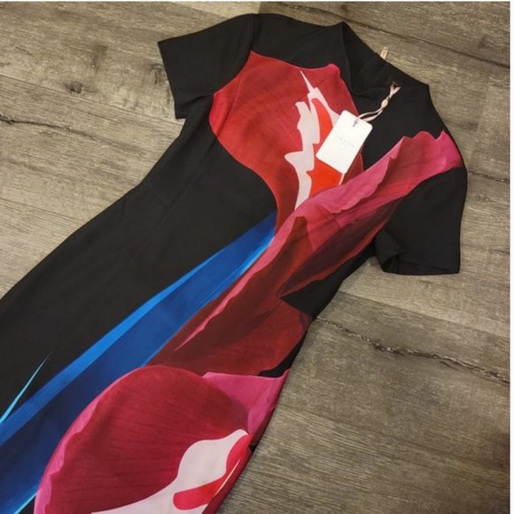 Ted Baker Black Sianne Stencilled Stems Midi Cocktail Dress size 1 nwt *FLAWED* - Picture 10 of 16